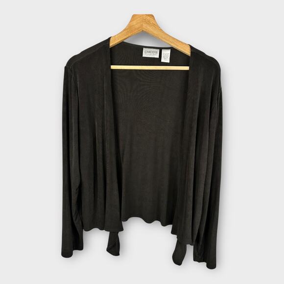 Chico's Sweaters - Chicos Traveler Womens size 2 Large 12 Open Cardigan Black Slinky